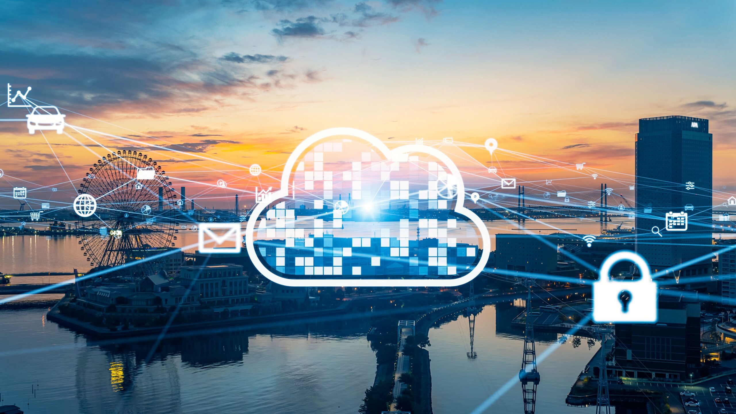Symbolbild für Digitalisierung Hafen: Cloud-Anbindung, Datenvernetzung und digitale Steuerung über smarter Infrastruktur